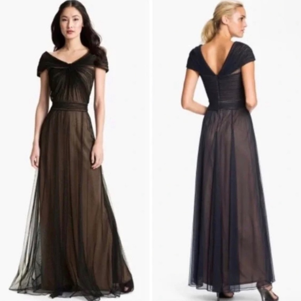 Tadashi Shoji Tulle Twist Black Gown Dress Size 8